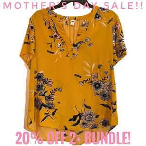 Old Navy Mustard Yelloe Floral Blouse